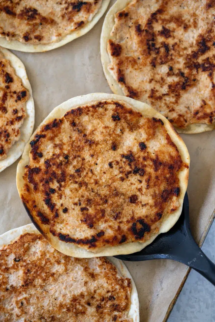 Chicken Caesar Smash Tacos fresh out of the pan