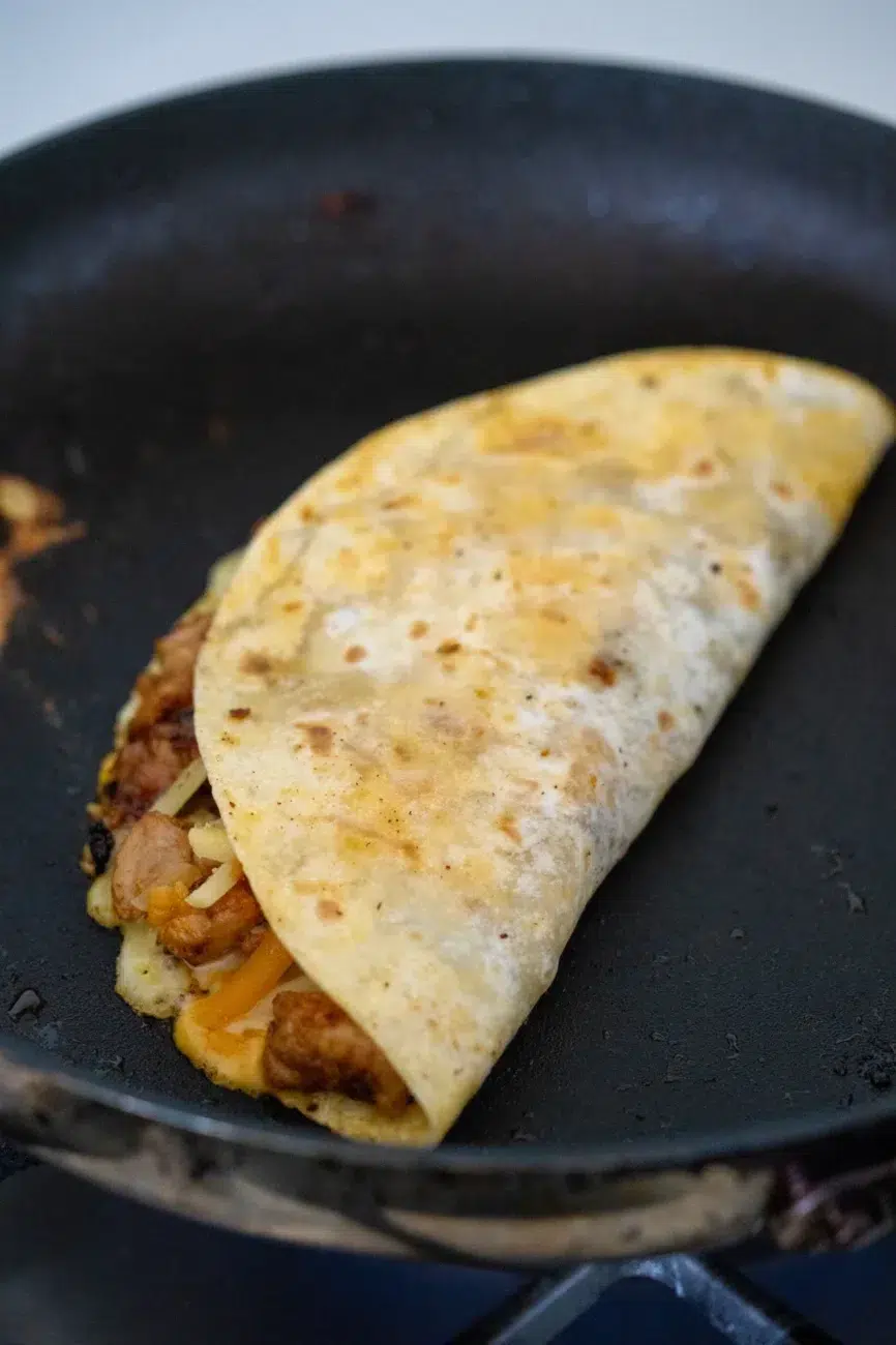 Chicken Quesadillas cooking in pan