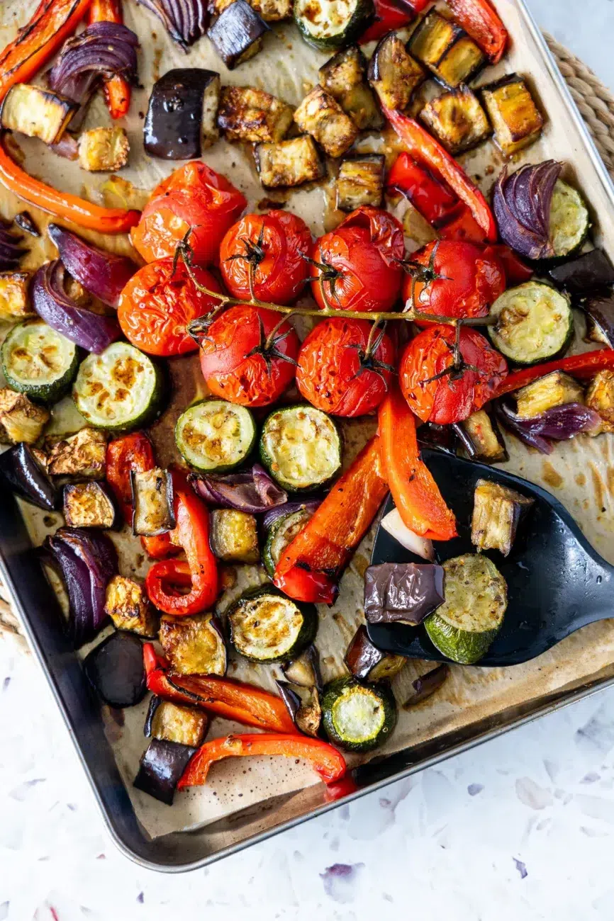 Mediterranean Roasted Vegetables on oven tray